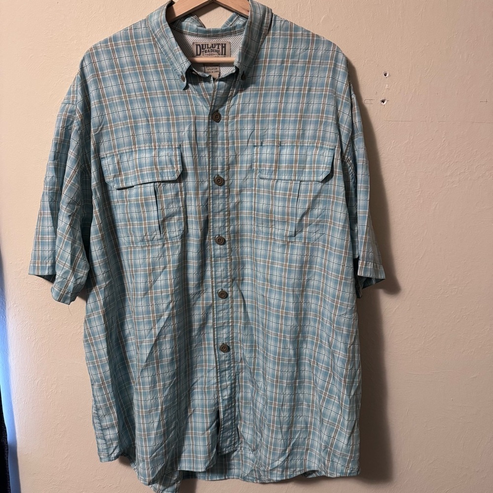 Duluth blue plaid quick dry summer button down Size XL